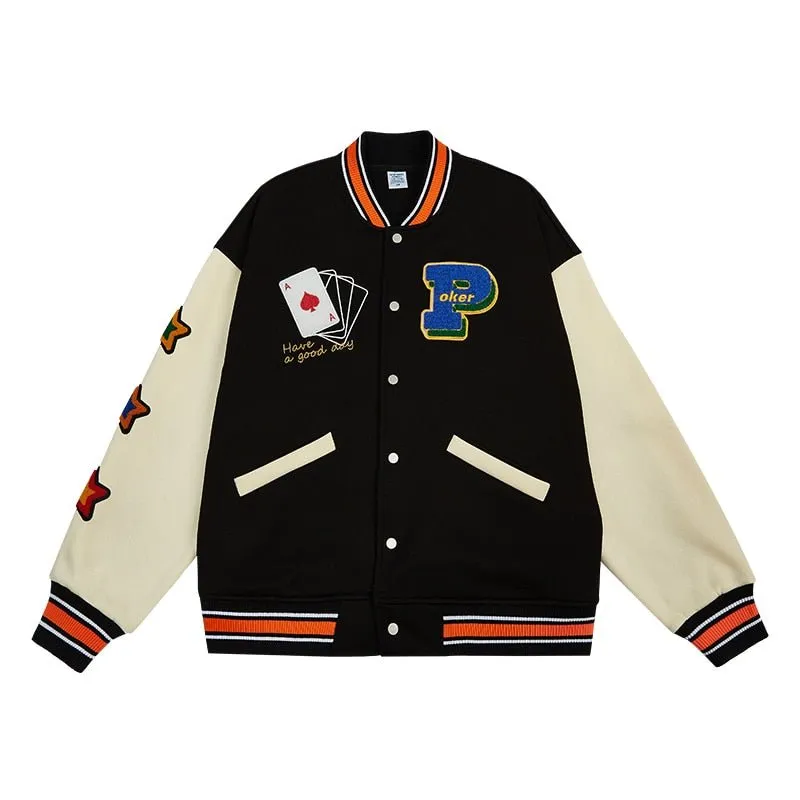 Streetwear Vintage Baseball Jacket with Towel Embroidery and Fleece