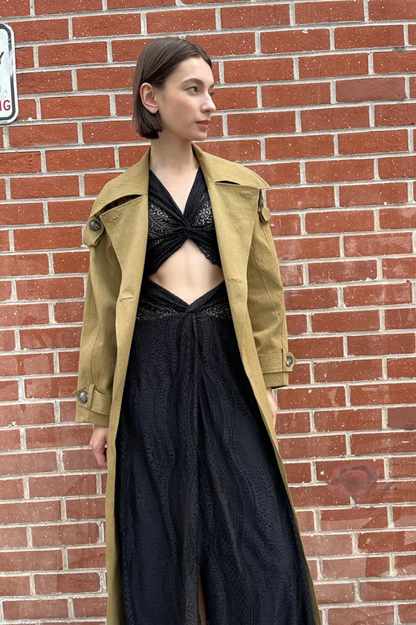 Textured Trench Coat in Dull Gold (Sold Out)