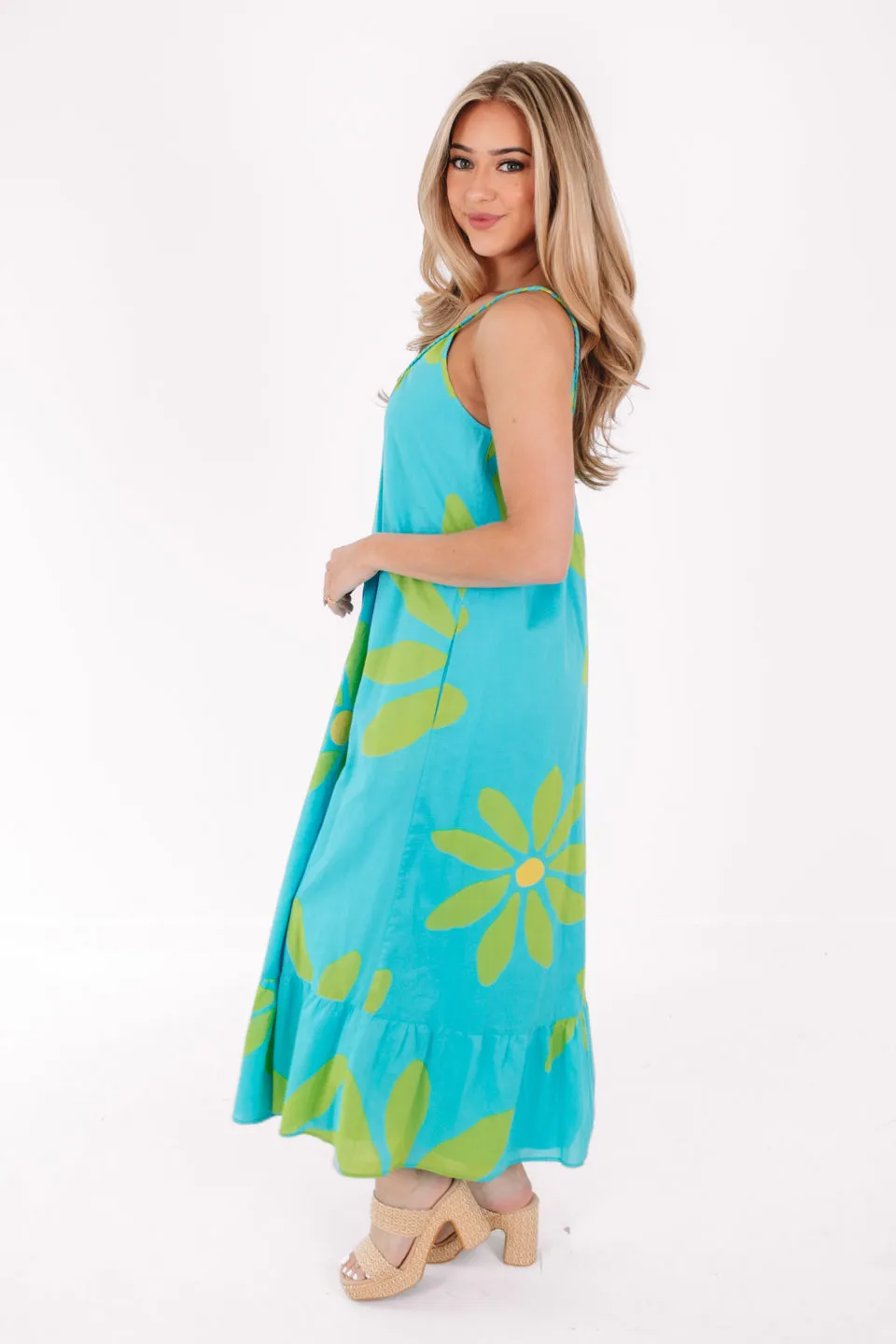 The Indi Braid Strap Midi Dress - Aqua