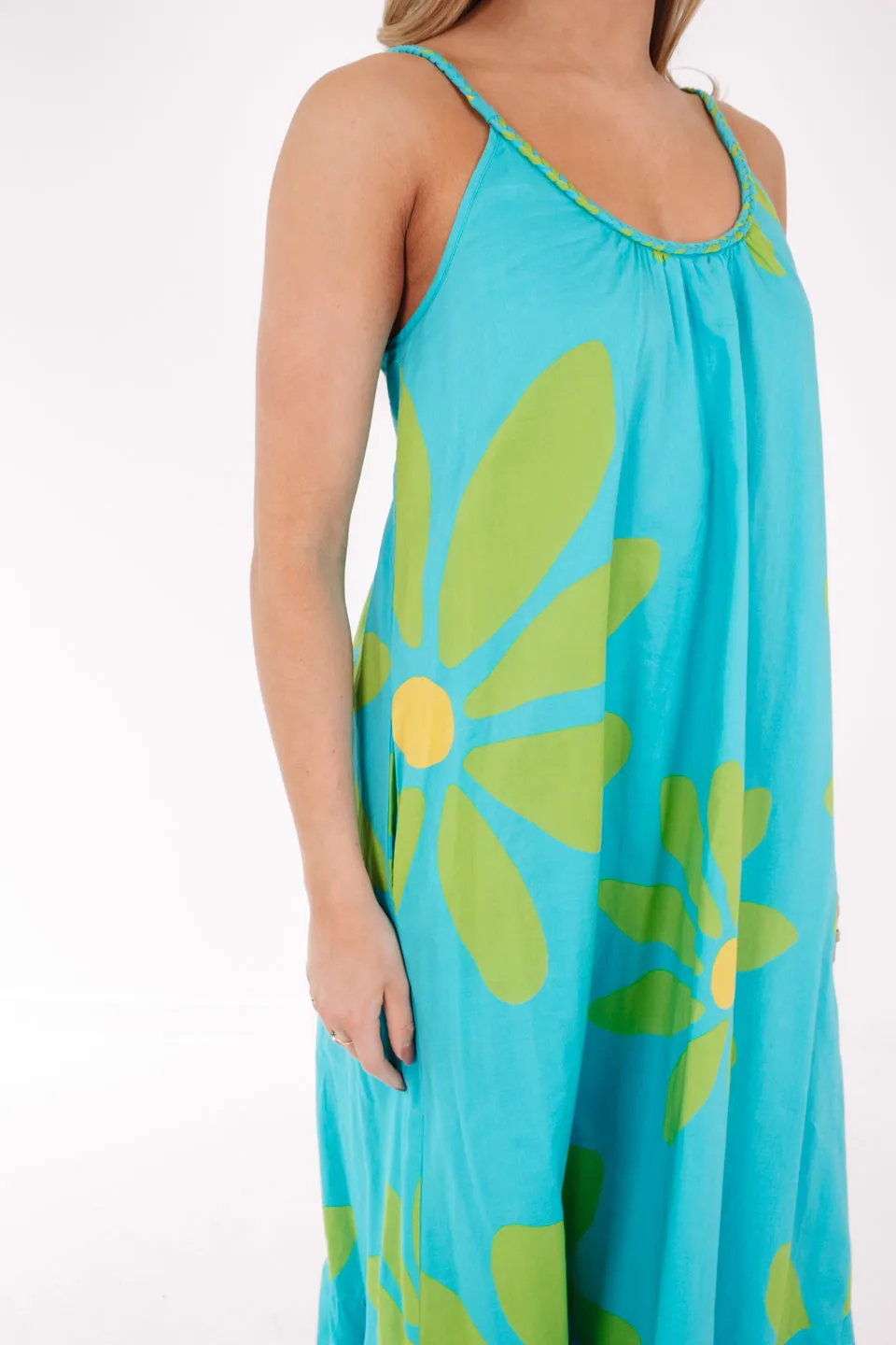 The Indi Braid Strap Midi Dress - Aqua