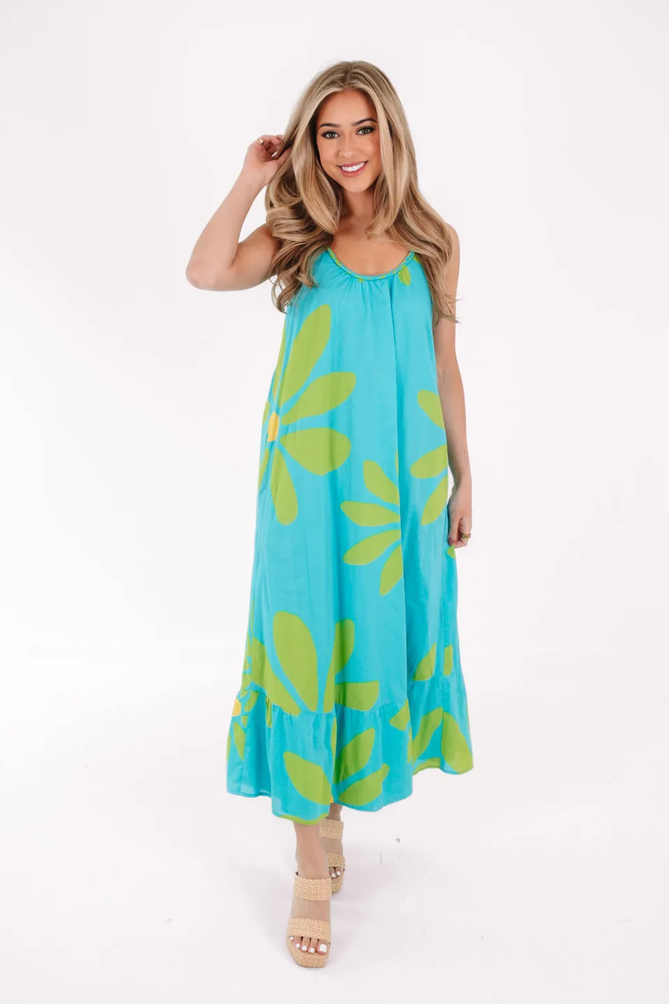 The Indi Braid Strap Midi Dress - Aqua