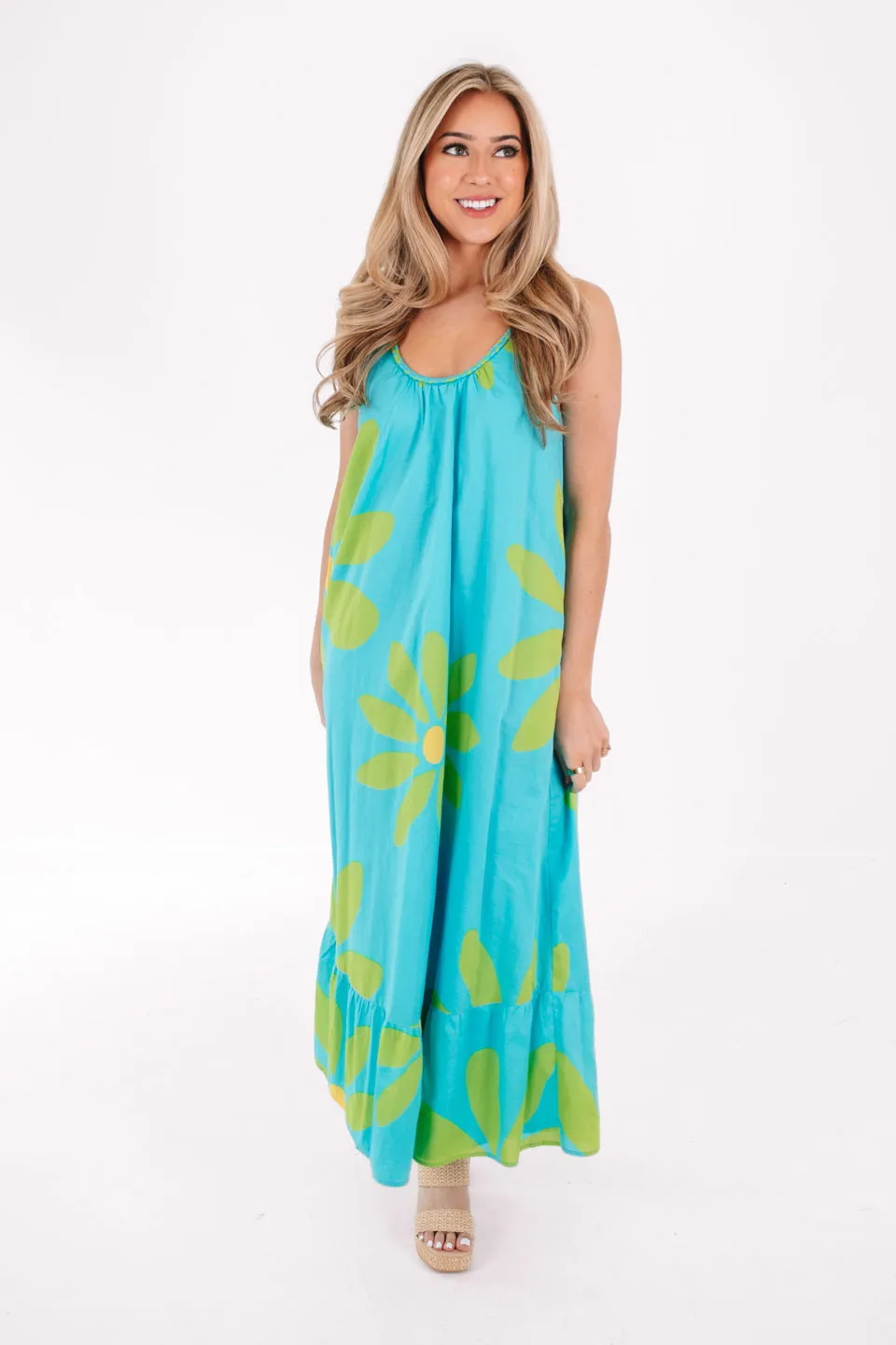 The Indi Braid Strap Midi Dress - Aqua