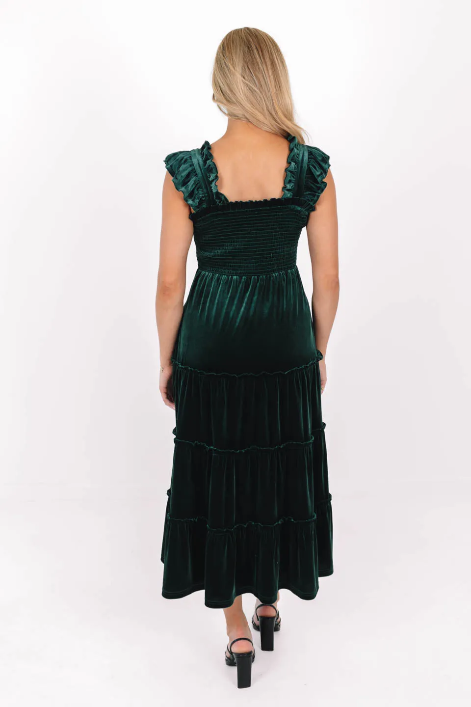 The Tyler Ruffle Strap Midi Dress - Green Velvet