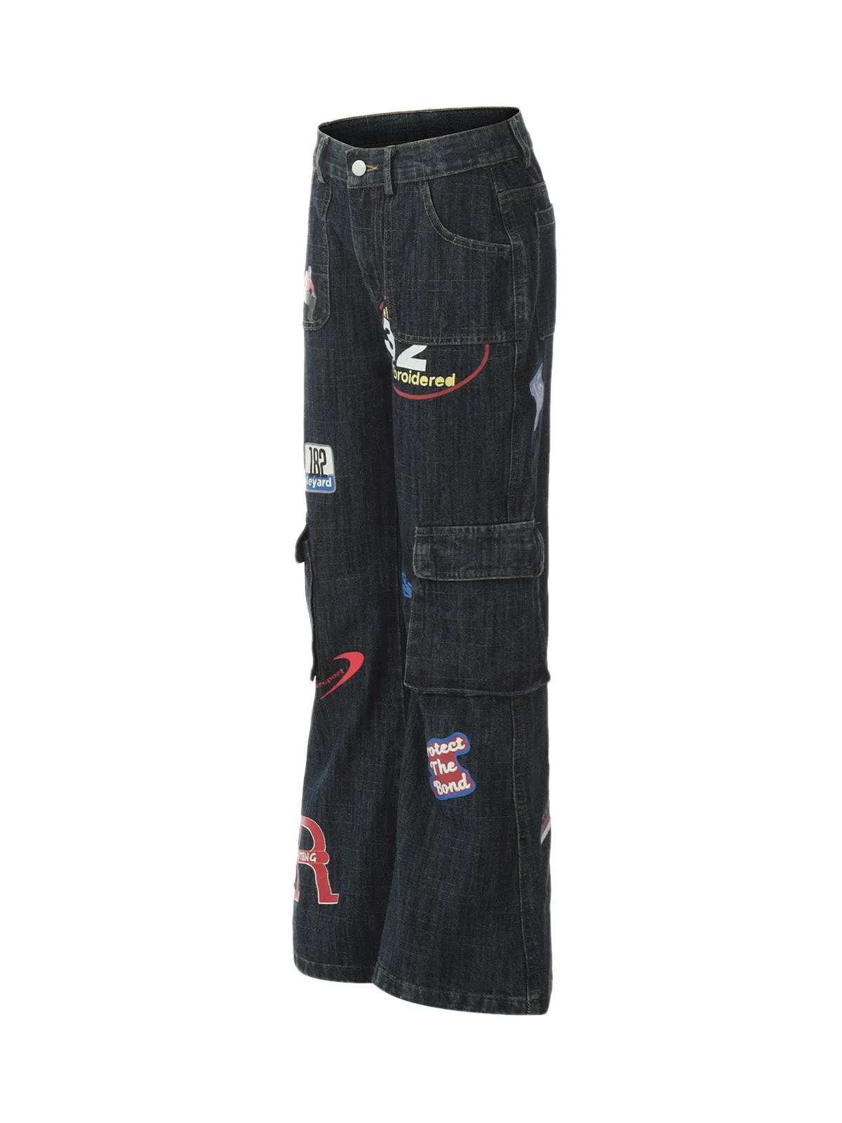 Thesupermade Graphic Multi Pocket Flare Jeans