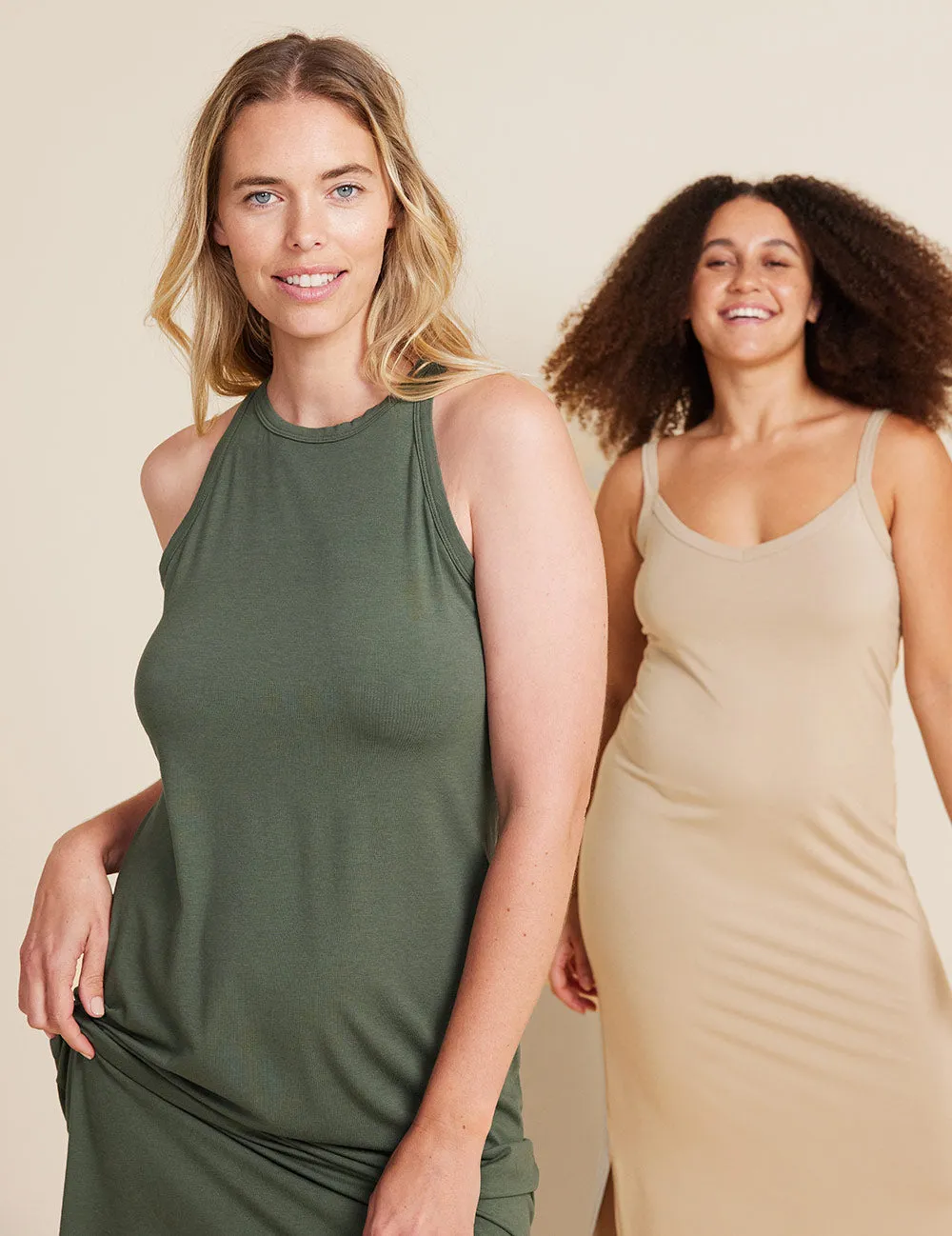 V-Neck Slip Dress - Moss