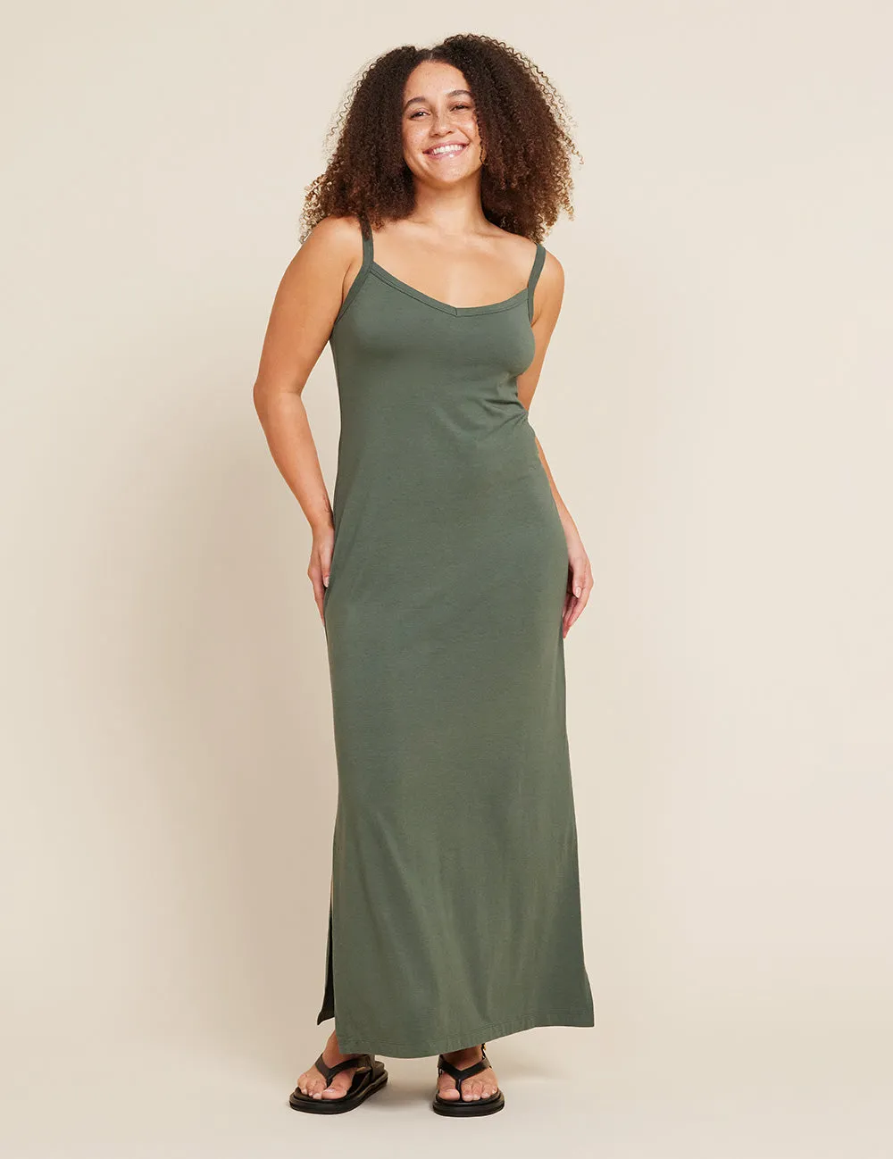 V-Neck Slip Dress - Moss