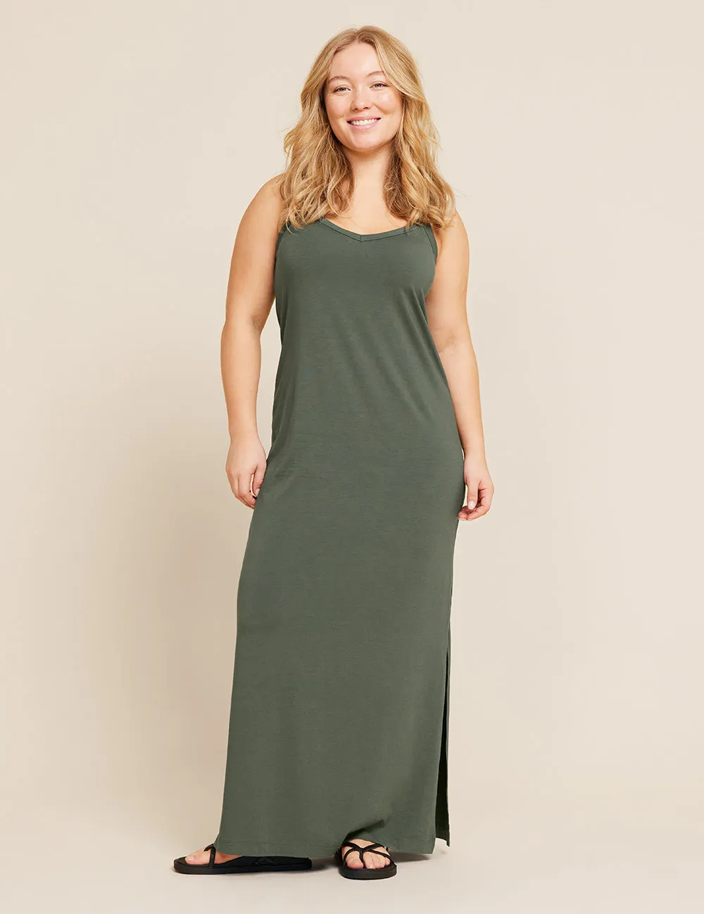 V-Neck Slip Dress - Moss