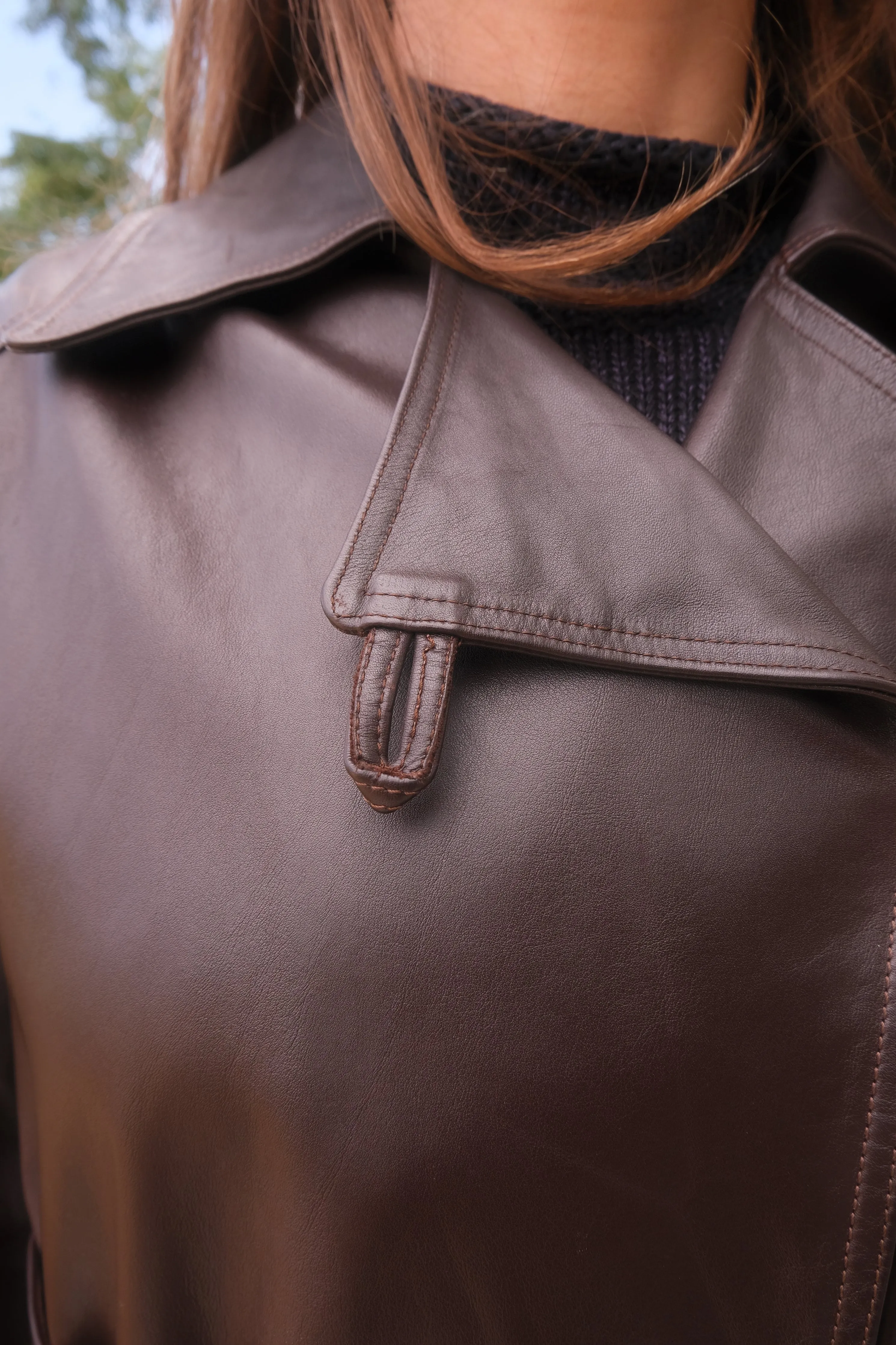 Vintage Brown Leather Trench Coat