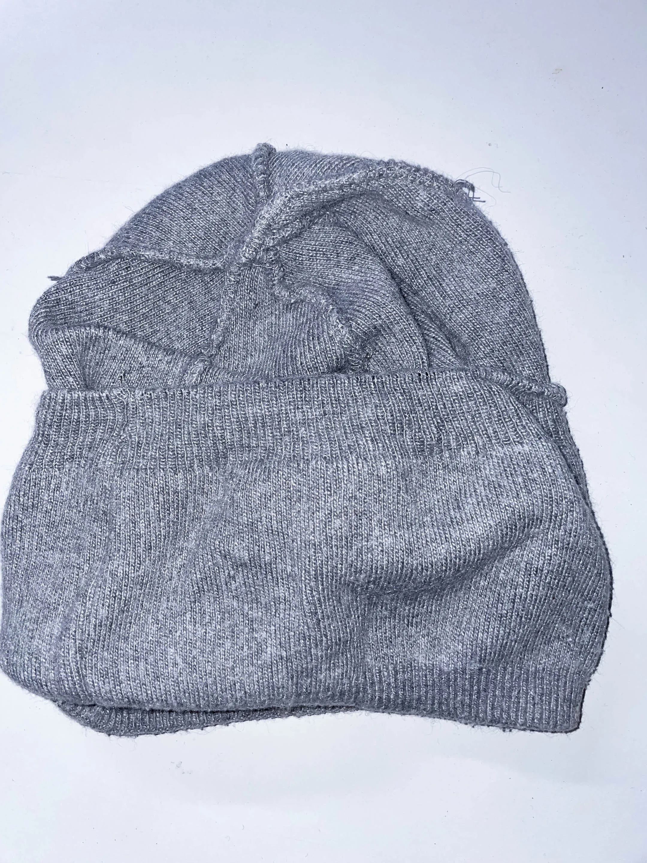 Vintage grey womens beanie hat with flower embroidery