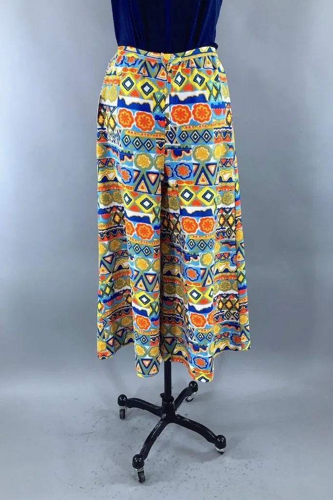 Vintage Mod Floral Bell Bottom Capri Pants