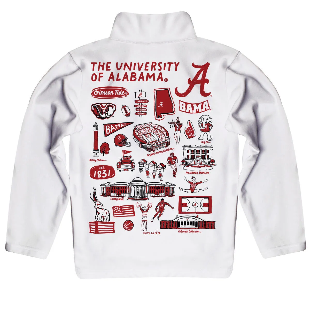 Vive La Fete Alabama Roll Tide Bama UA Hand Sketched Impressions Artwork White Quarter Zip Pullover 5106