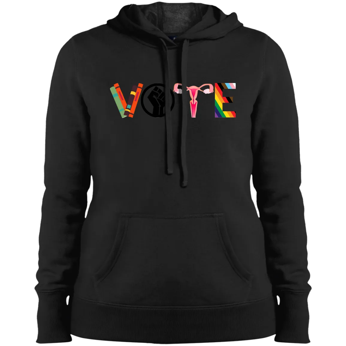 VOTE Ladies' Pullover Hooded Sweatshirt | Banned Books, Reproductive Rights, BLM, LGBTQ Progress, Political Activism, Roe v Wade Ladies' Pullover Hooded Sweatshirt