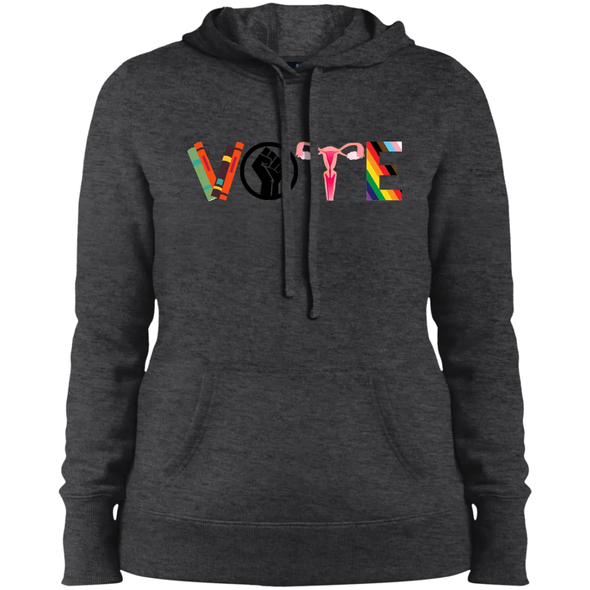 VOTE Ladies' Pullover Hooded Sweatshirt | Banned Books, Reproductive Rights, BLM, LGBTQ Progress, Political Activism, Roe v Wade Ladies' Pullover Hooded Sweatshirt