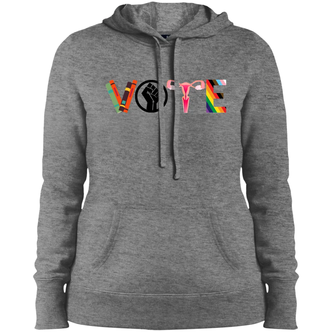 VOTE Ladies' Pullover Hooded Sweatshirt | Banned Books, Reproductive Rights, BLM, LGBTQ Progress, Political Activism, Roe v Wade Ladies' Pullover Hooded Sweatshirt