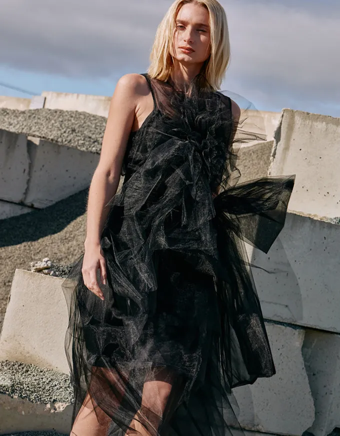 Waves Dress Black Mesh