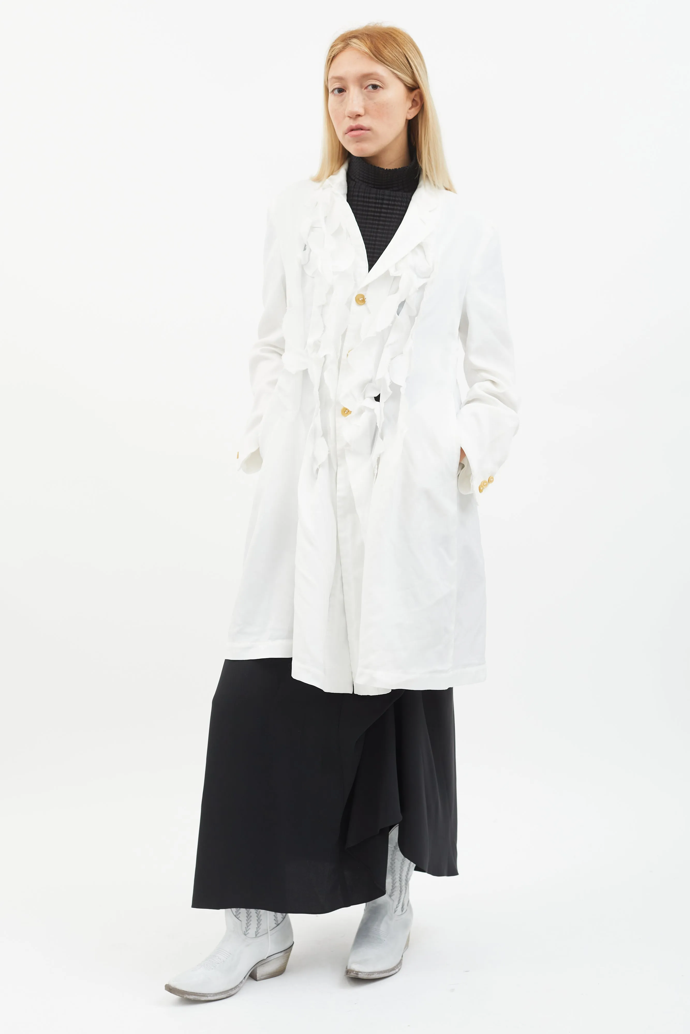 White Ruffle Trim Coat