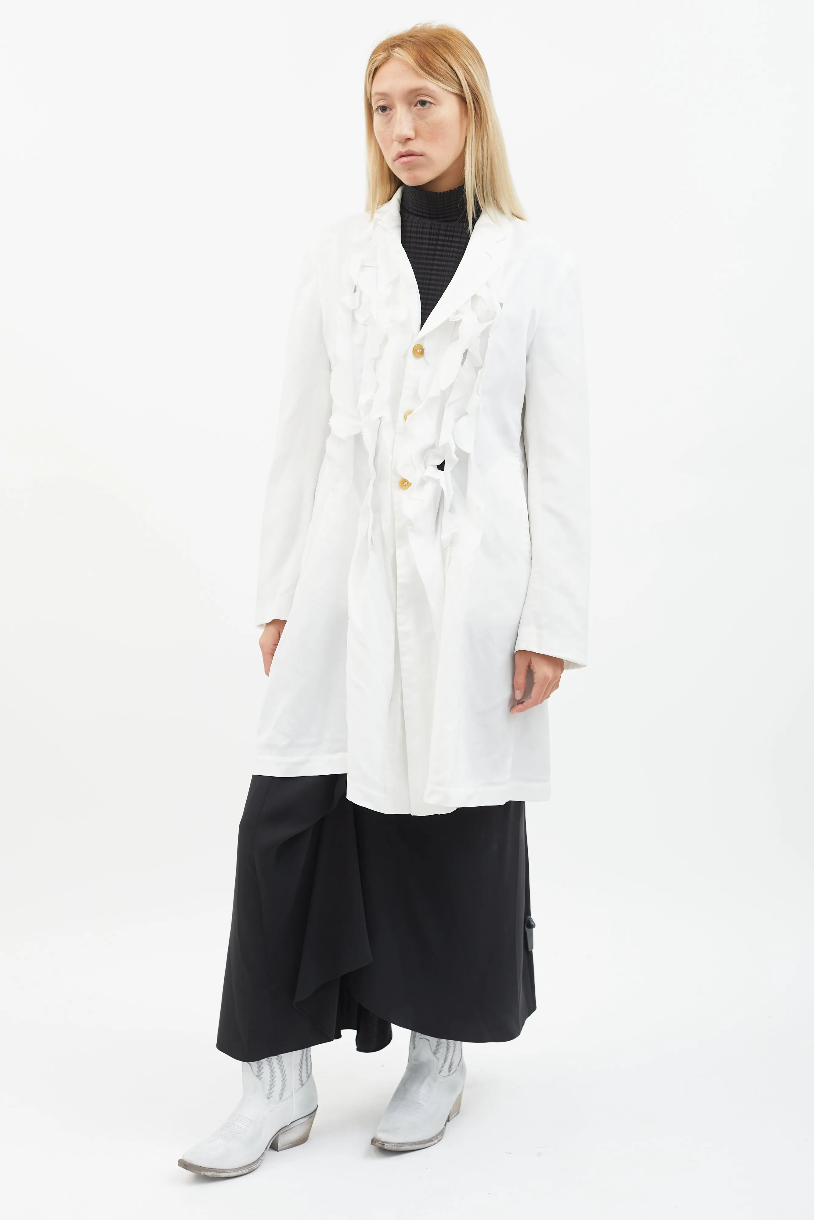 White Ruffle Trim Coat