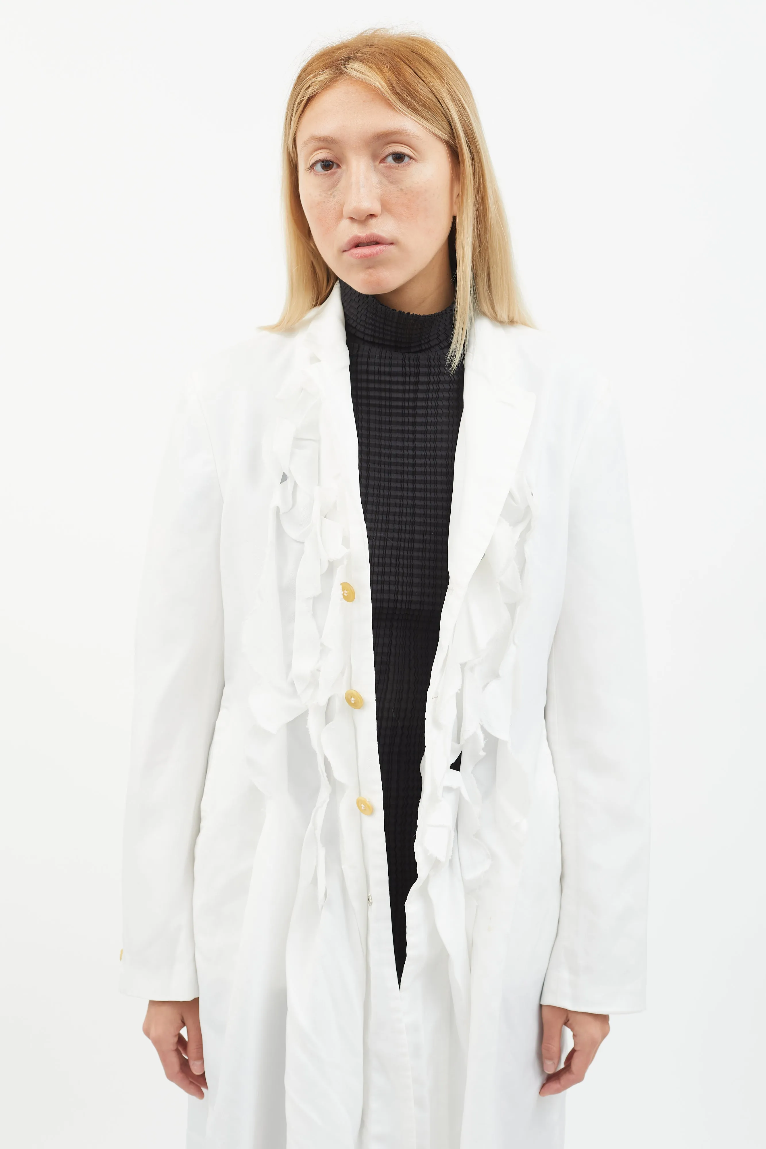 White Ruffle Trim Coat