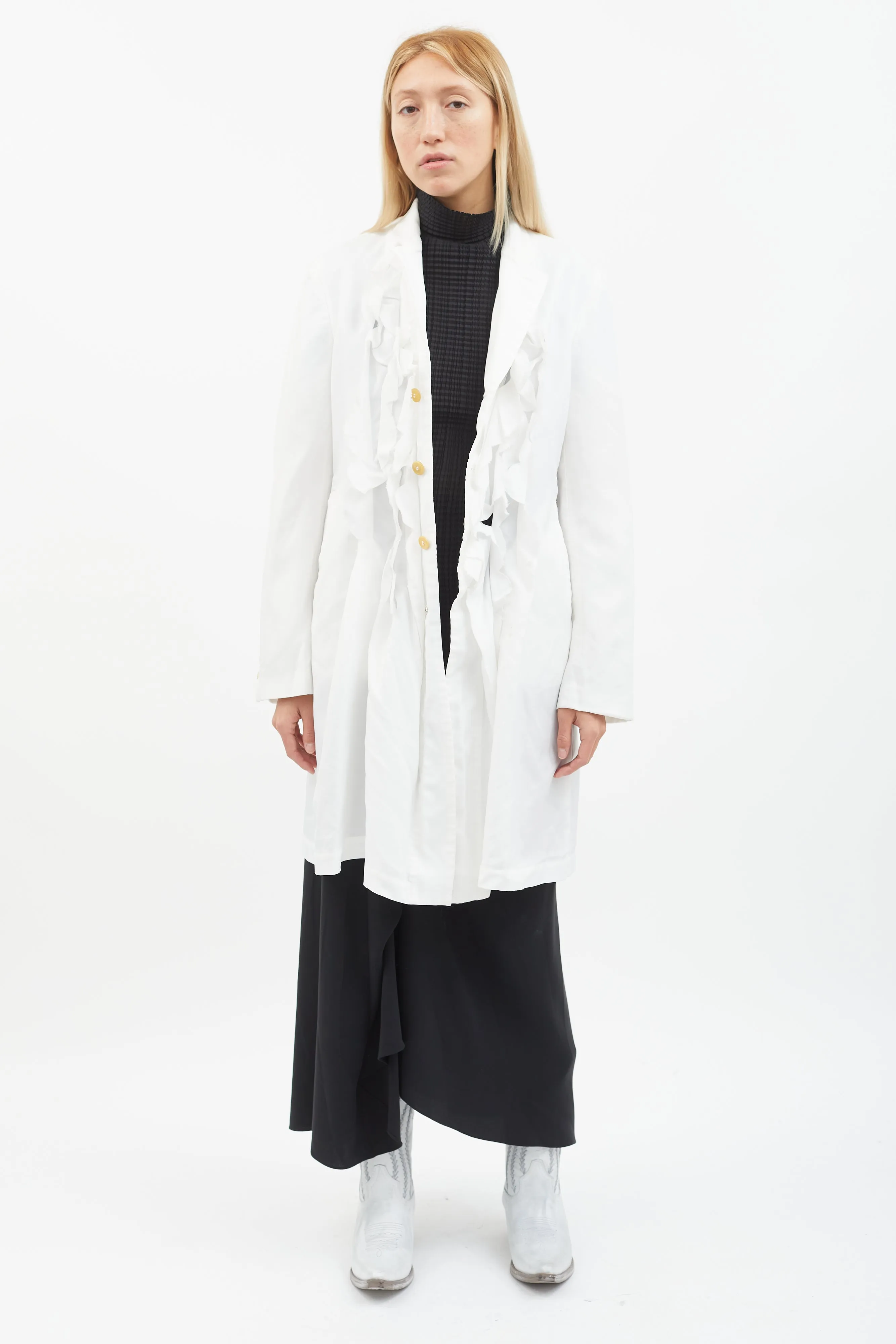 White Ruffle Trim Coat