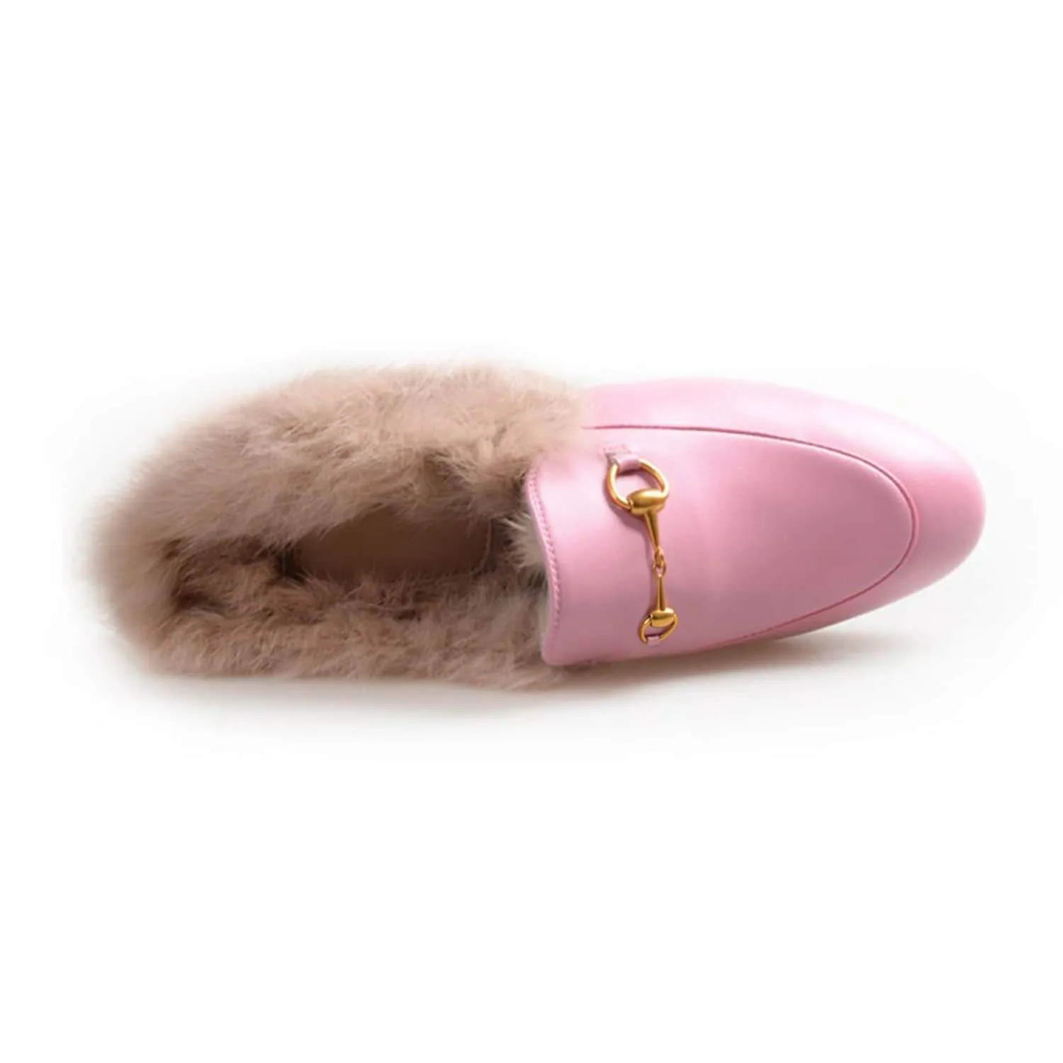 Women Handmade Leather Fur Flat Slippers Mules