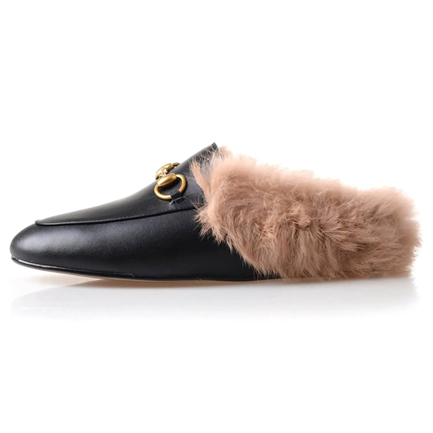 Women Handmade Leather Fur Flat Slippers Mules