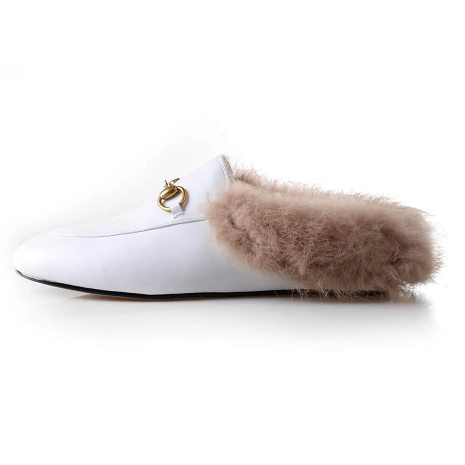 Women Handmade Leather Fur Flat Slippers Mules