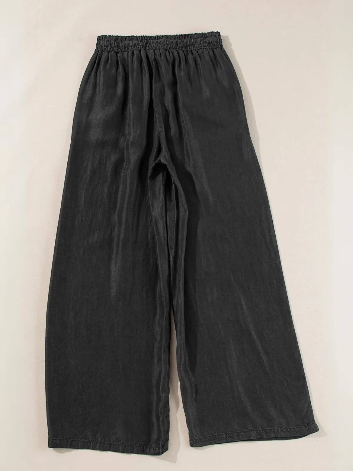 Womens Black Drawstring High Waist Wide Leg Denim Pants