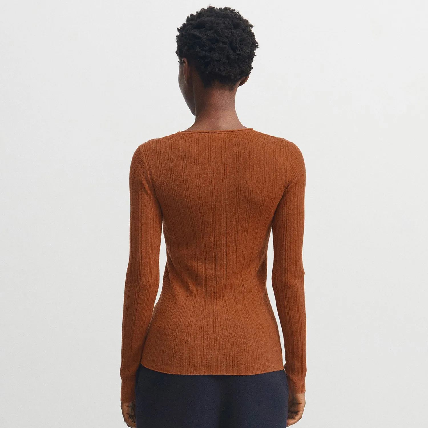 Womens Merino Wool Rib Top - Ochre Orange