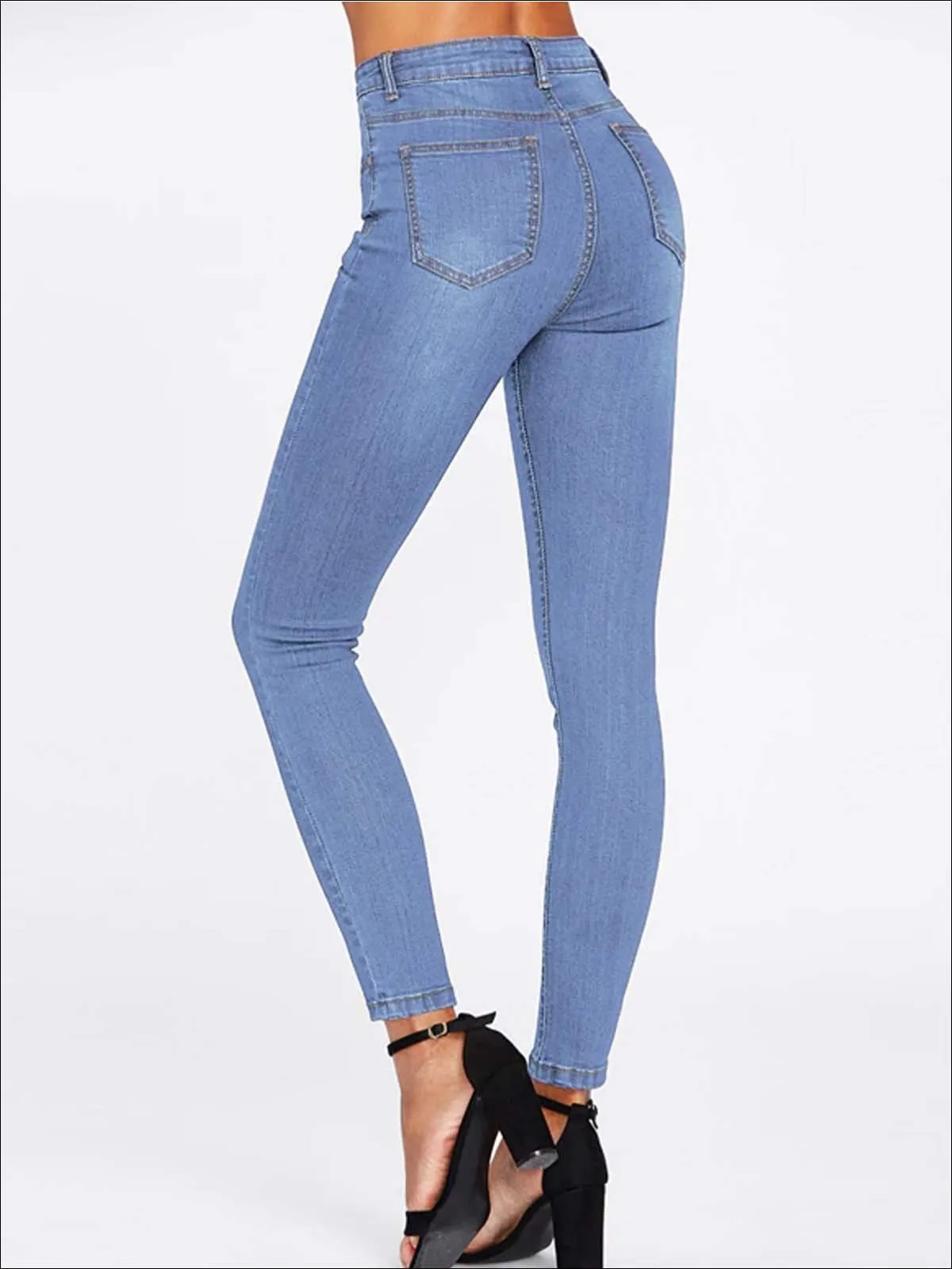 Women's Plain High Waist Button Skinny Jeans