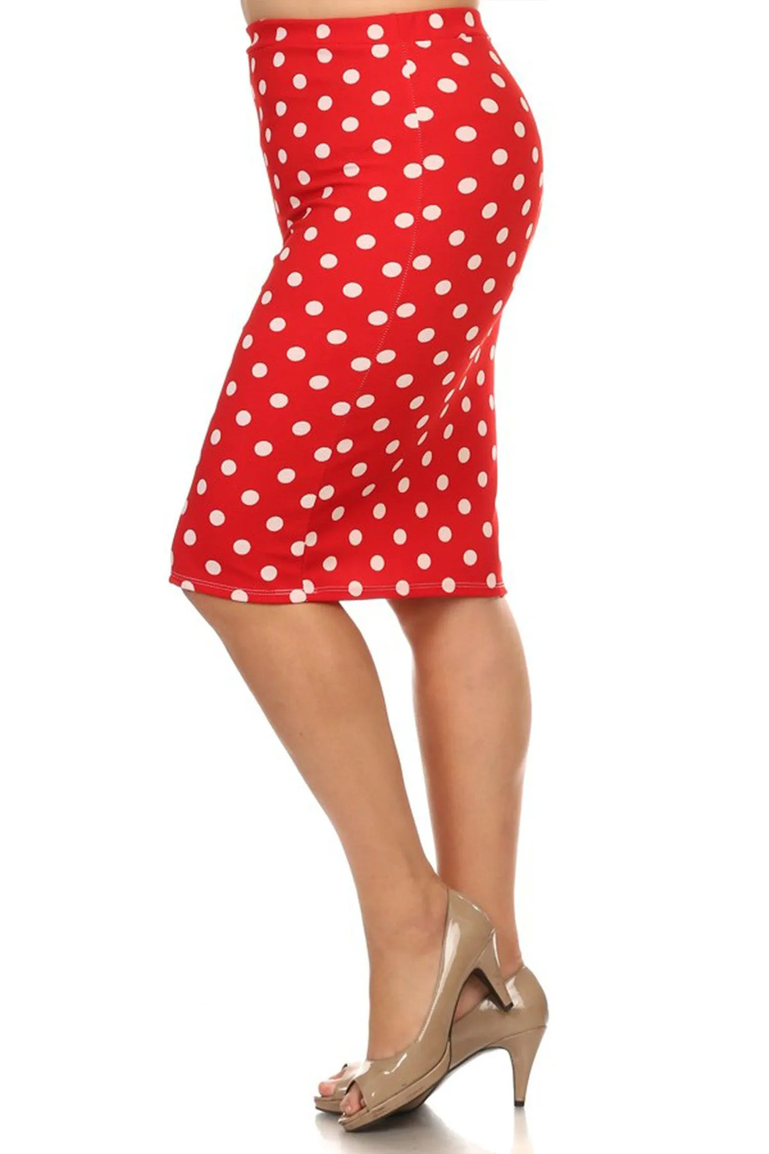 Women's Plus Size Polka Dot Elastic Waistband Stretch Pencil Midi Skirt