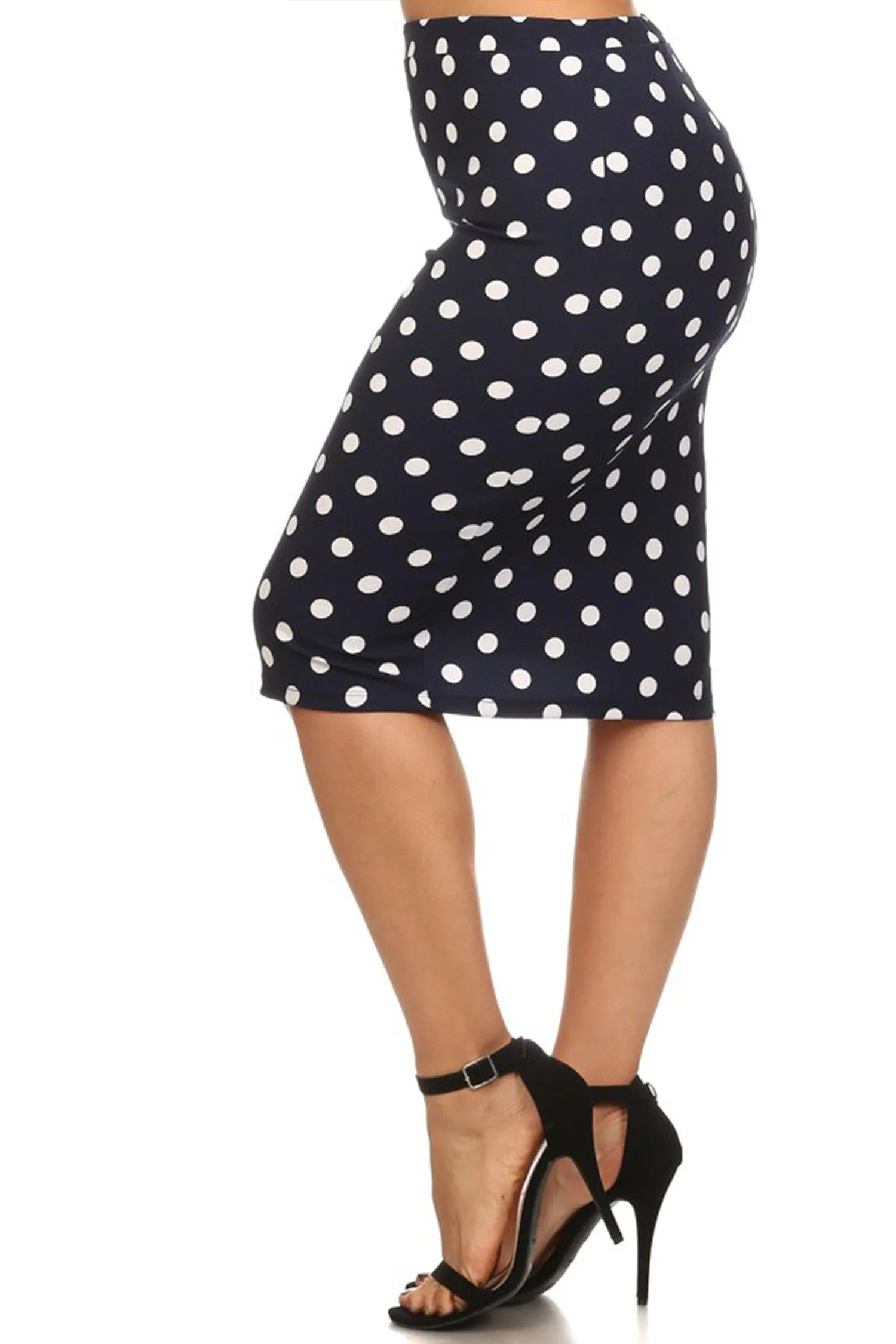 Women's Plus Size Polka Dot Elastic Waistband Stretch Pencil Midi Skirt