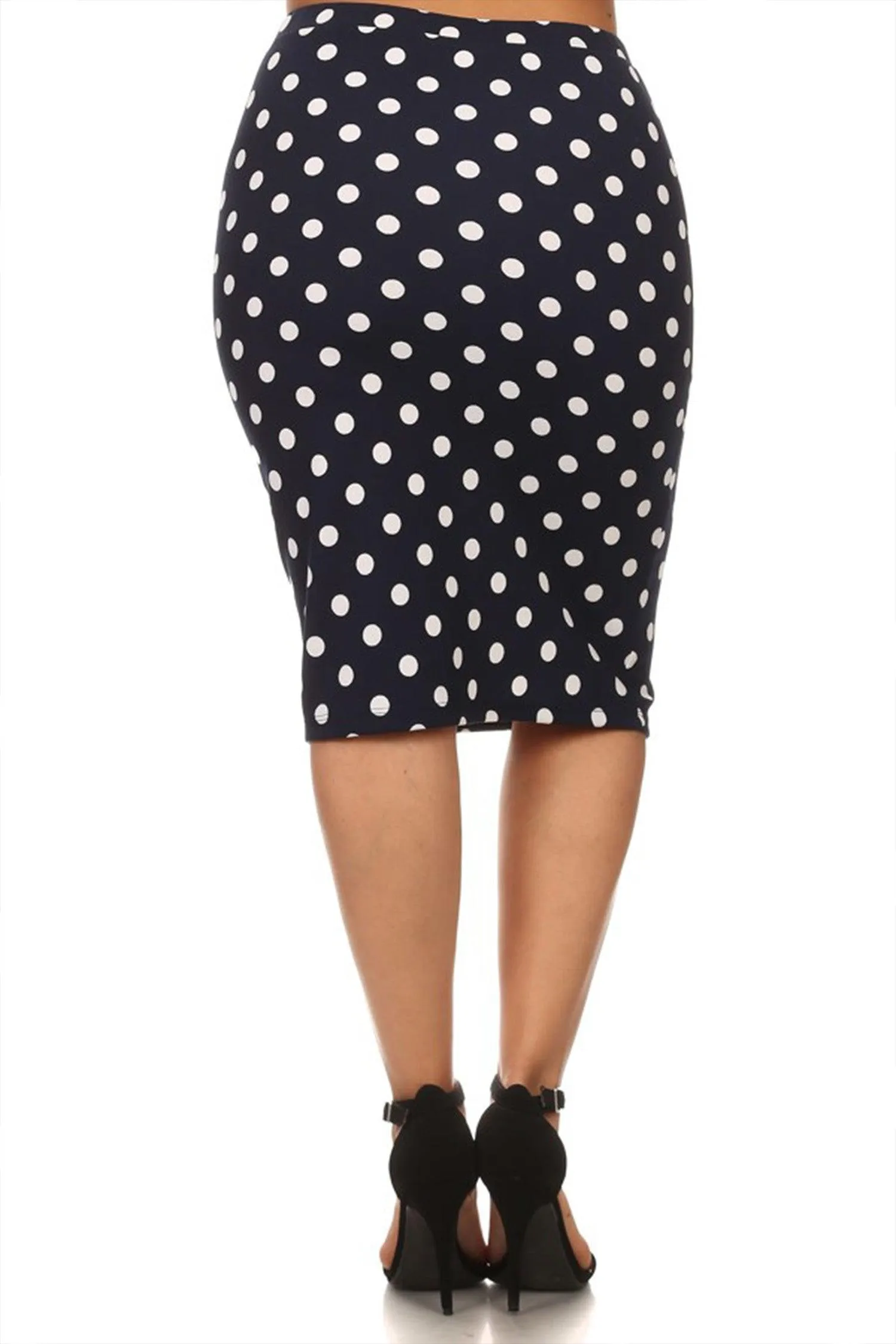 Women's Plus Size Polka Dot Elastic Waistband Stretch Pencil Midi Skirt