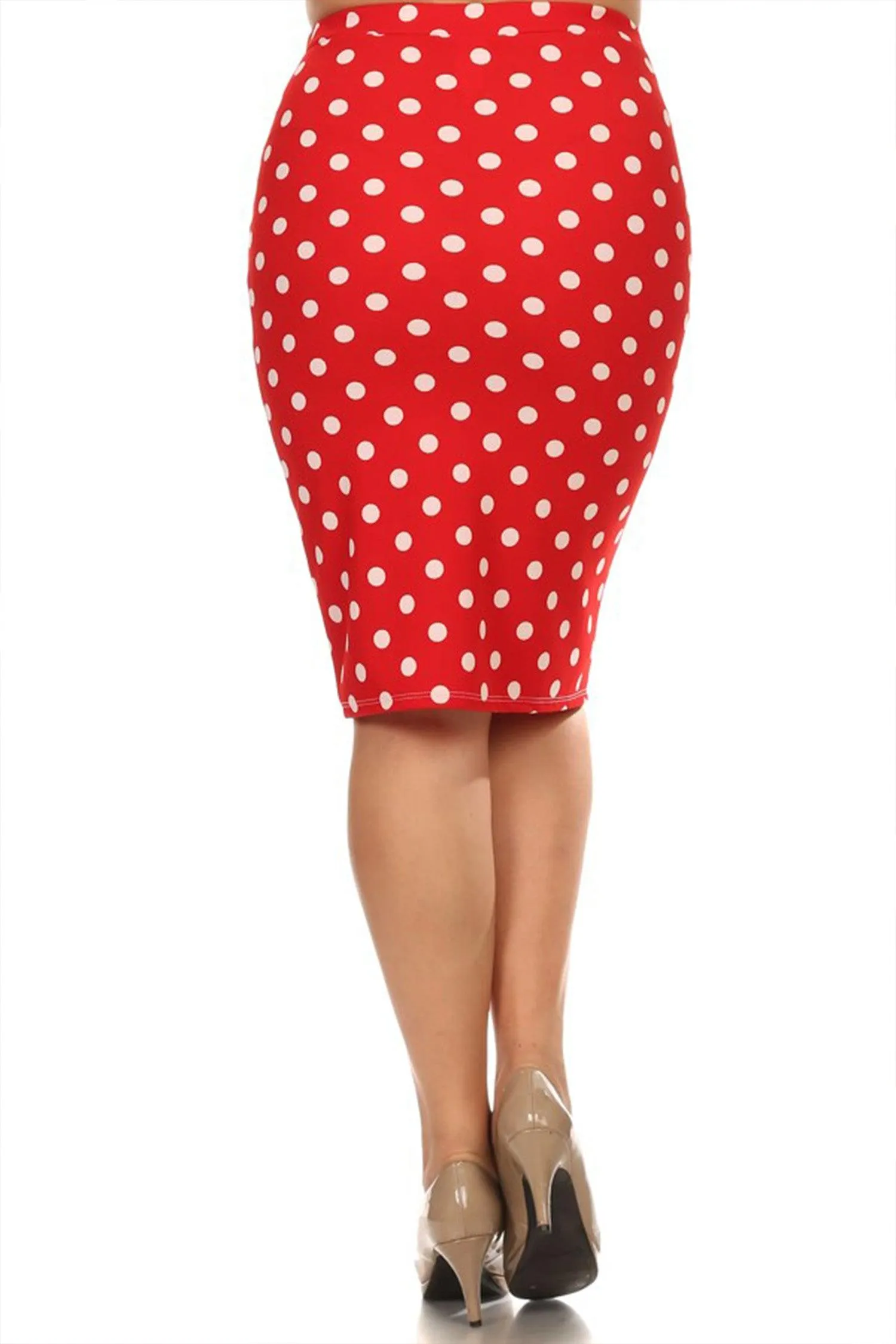 Women's Plus Size Polka Dot Elastic Waistband Stretch Pencil Midi Skirt