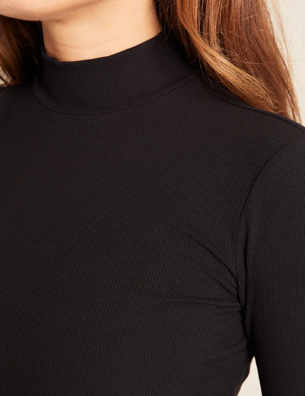 Women's Ribbed Turtleneck Top - Black