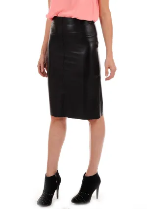 Women's Sleek Side Zipper Leather Pencil Skirt WS23