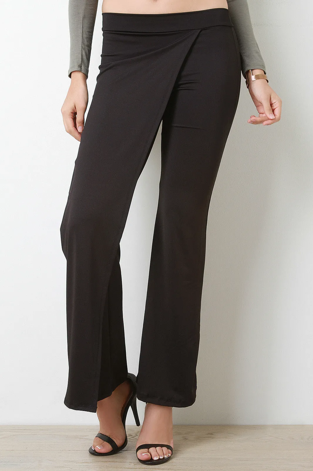 Wrap Front Flare Leg Pants